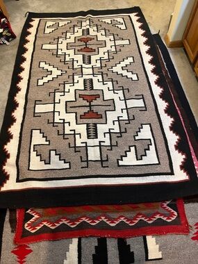 Handwoven Geometric Area Rug - Black, Cream & Brown